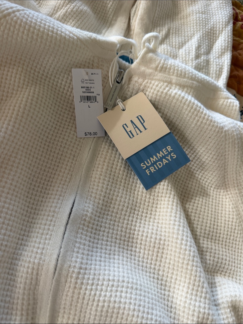 GAP Off-White Waffle-Knit Zip Hoodie L and Wide Leg Pants M - Picture 2 of 4